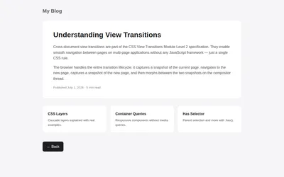 Blog article page after navigation